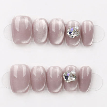 Twilight Crystal Gleam – Deep Purple & Glitter Gradient Press-On Nails – Almond Shape – Hand-Made