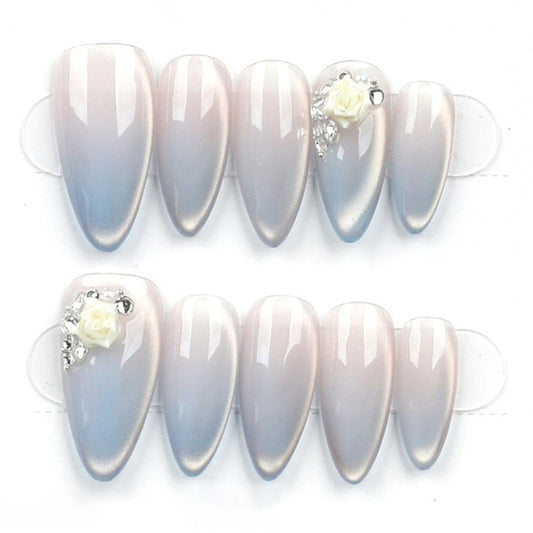 Blushing Petal – Soft Pink Ombre Press-On Nails – Short Oval Shape – Hand-Made