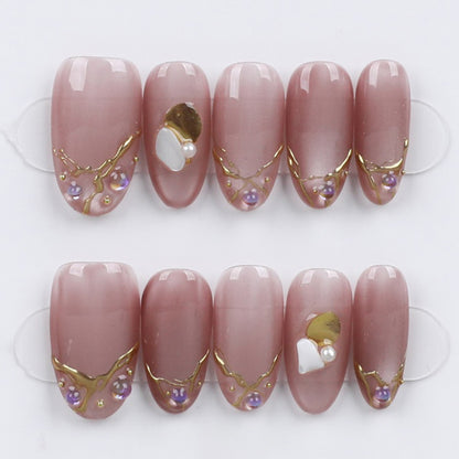 Rose Quartz Pearl – Soft Pink Quartz-Inspired Press-On Nails – Oval Shape – Hand-Made