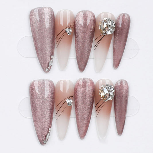 Rose Dust Sparkle – Rose Pink Nude Press-On Nails with Glitter Accents – Almond Shape – Hand-Made