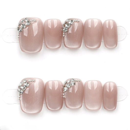 Champagne Luxe Curve – Nude & Gold Press-On Nails – Oval Shape – Hand-Made