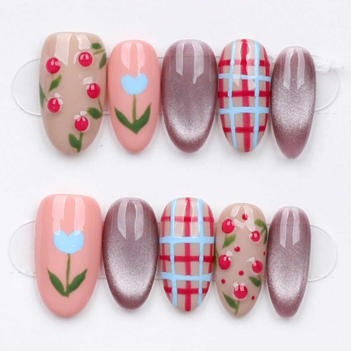 Berry Gingham Bloom - Press Play Nails