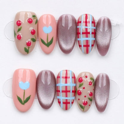 Berry Gingham Bloom - Press Play Nails