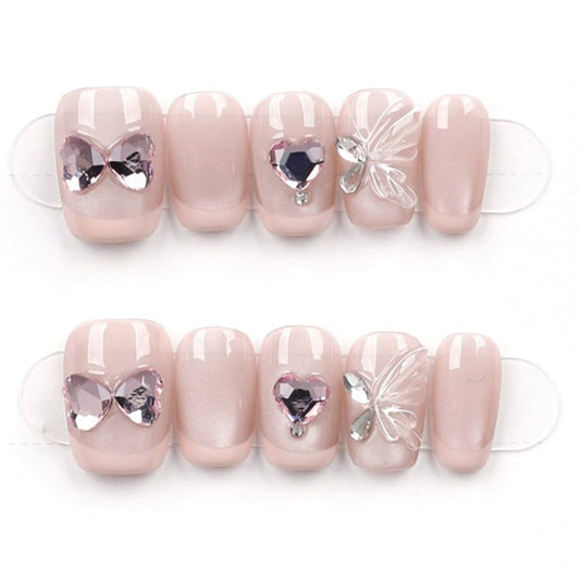 Blush Bow Gem - Press Play Nails