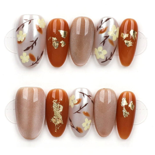 Golden Blossom Ember - Press Play Nails