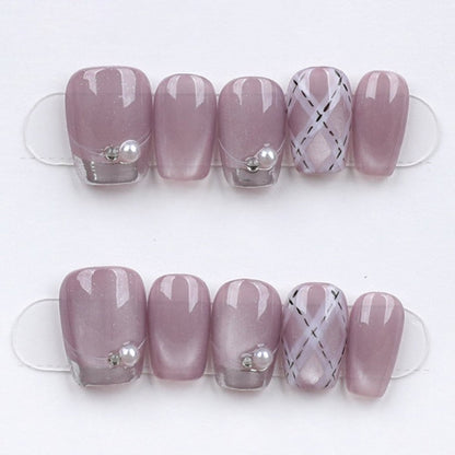 Lilac Plaid Pearl - Press Play Nails