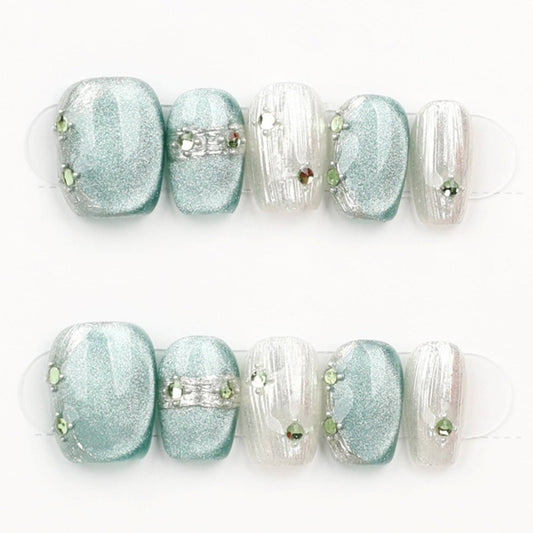 Mint Chrome Gem - Press Play Nails