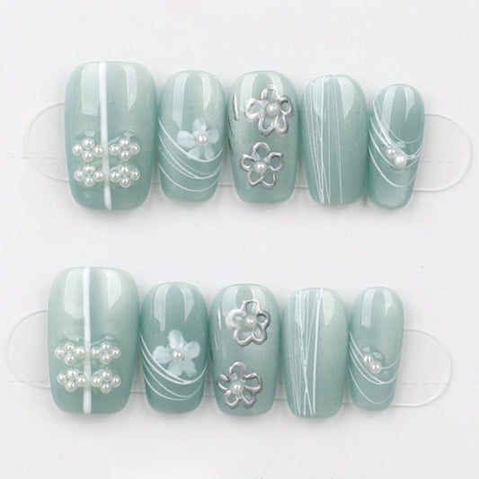 Mint Petal Bloom - Press Play Nails
