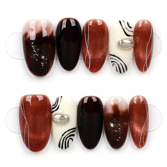 Modern Mocha Swirl - Press Play Nails
