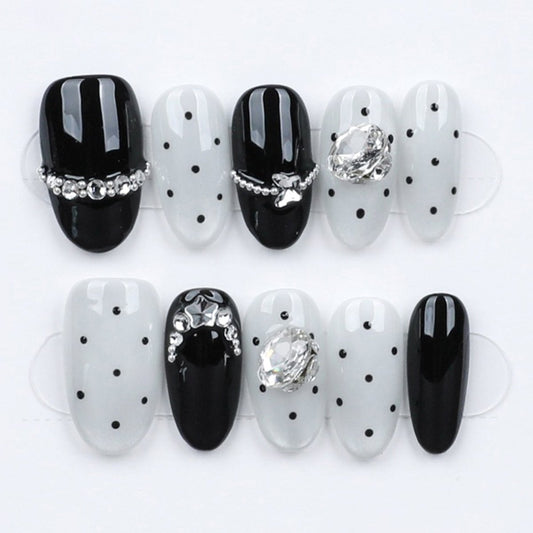 Monochrome Dots & Gems - Press Play Nails