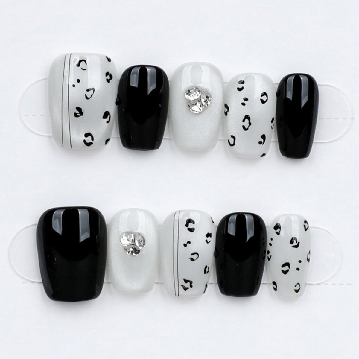 Monochrome Leopard Glam - Press Play Nails