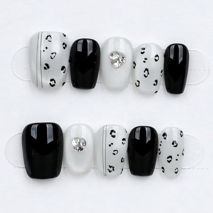 Monochrome Leopard Glam - Press Play Nails