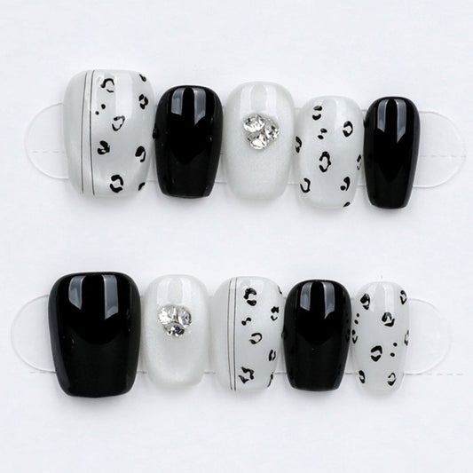 Monochrome Leopard Glam - Press Play Nails