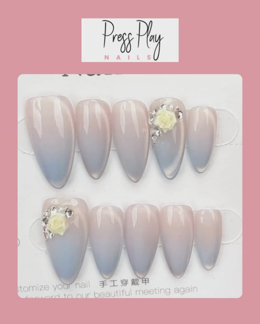 Blushing Petal – Soft Pink Ombre Press-On Nails – Short Oval Shape – Hand-Made