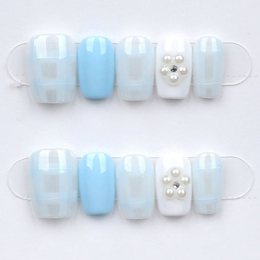 Sky Gingham - Press Play Nails