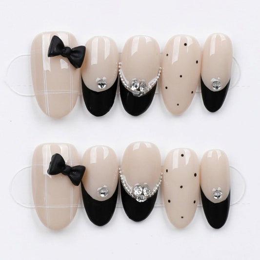Tuxedo Bow Glam - Press Play Nails